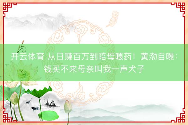 开云体育 从日赚百万到陪母喂药！黄渤自曝：钱买不来母亲叫我一声犬子