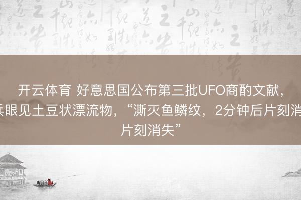 开云体育 好意思国公布第三批UFO商酌文献，士兵眼见土豆状漂流物，“澌灭鱼鳞纹，2分钟后片刻消失”